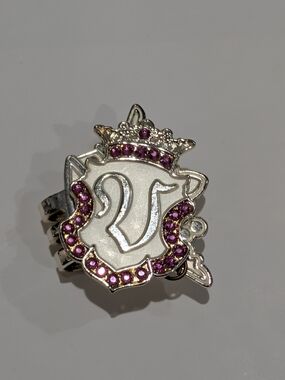 Silver INITIAL "V" Ball Marker adorned with Pink Crystals from Swarovski®